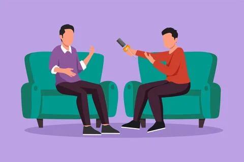 Character flat drawing tv show program interview with famous person. Televi.. Ilustración de archivo