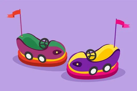 Character flat drawing two colorful electric dodgem car in amusement park a.. Stock Illustration