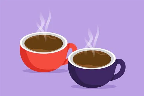 Character flat drawing two cups of coffee on table. Coffee drink concept di.. Stock Illustration