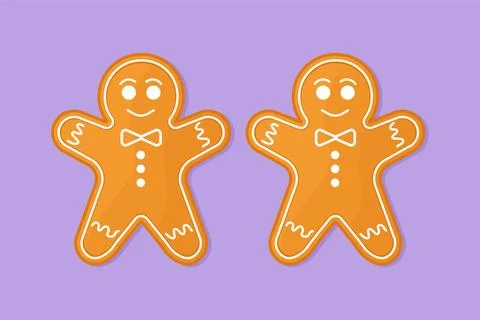 Character flat drawing two gingerbread man icing. Cookie in shape of man. I.. Stock Illustration