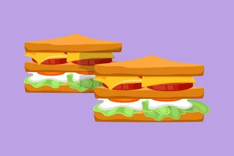 Character flat drawing of two stylized sandwich logo label. Emblem fast foo.. 스톡 일러스트