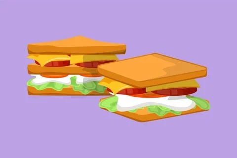 Character flat drawing of two stylized sandwich logo label. Emblem fast foo.. イラスト素材