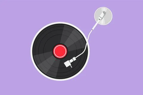 Character flat drawing vinyl record music poster design template with phono.. Stock Illustration