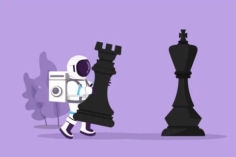 Character flat drawing young astronaut holding rook chess piece to beat kin.. イラスト素材