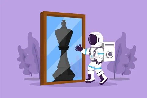 Character flat drawing young astronaut standing in front of mirror reflecti.. イラスト素材