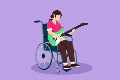Character flat drawing young beautiful female sitting in wheelchair playing.. Ilustração Stock