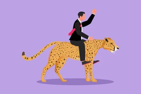 Character flat drawing of young businessman riding cheetah symbol of succes.. Stock Illustration