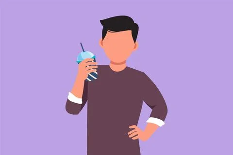 Character flat drawing young handsome man looking and holding plastic glass.. Stock-Illustration