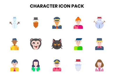 Character Flat Graphics Icons Pack Stock Illustration