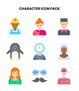 Character Flat Icons Pack Illustrazione stock