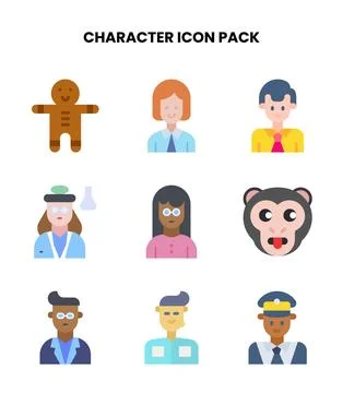 Character Flat Scalable Icons Pack Stock Illustration
