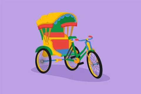 Character flat style drawing cycle rickshaw with three wheels and rear pass.. Illustrazione stock