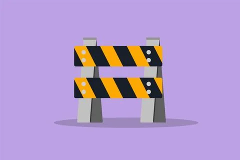 Character flat style drawing warning striped sign under construction board .. イラスト素材