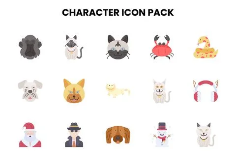 Character Flat Vector Icons Pack Stock Illustration