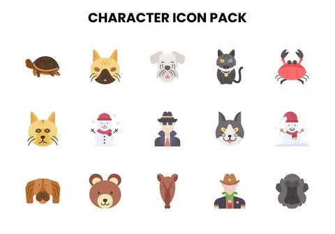 Character Flat Vector Icons Pack Illustrazione stock