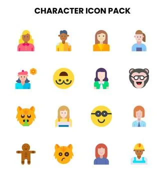 Character Flat Vector Icons Pack Stock Illustration