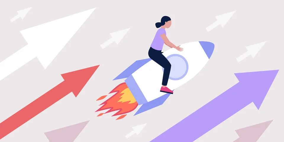 Character is flying on a rocket Stock Illustration