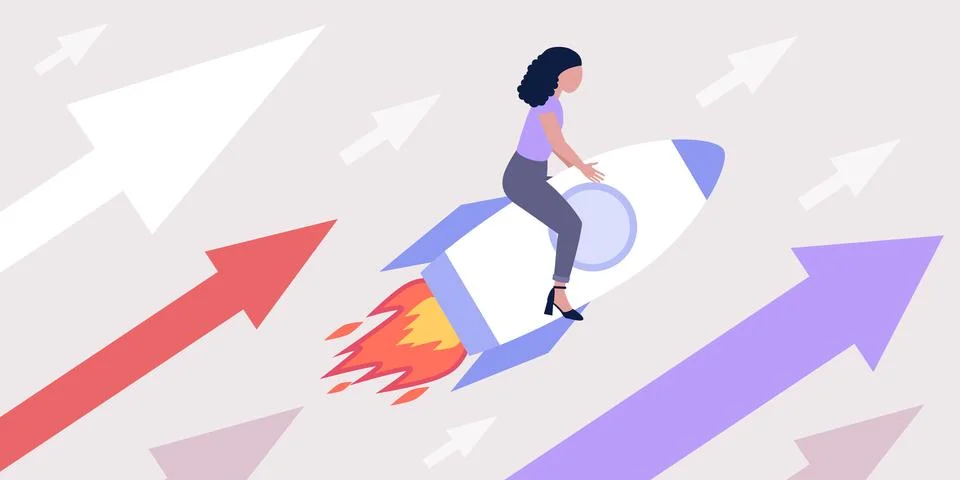 Character is flying on a rocket Ilustración de archivo