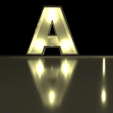 Character A font with reflection. Light bulb glowing letter alphabet. Capit.. Stock Photos