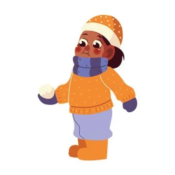 Character funny boy in winter with hat and snowball Stock Illustration