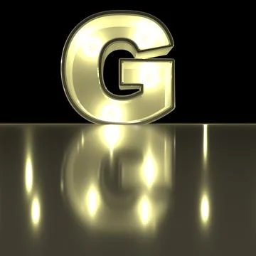 Character G font with reflection. Light bulb glowing letter alphabet. Capit.. Stock Photos