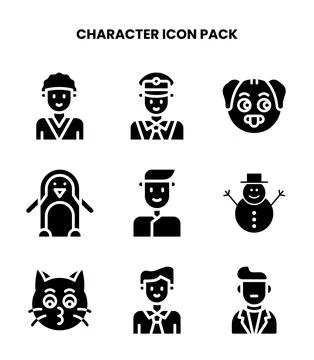 Character Glyph Bundle Icons Pack Stock Illustration