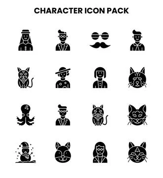 Character Glyph Graphics Icons Pack Stock Illustration