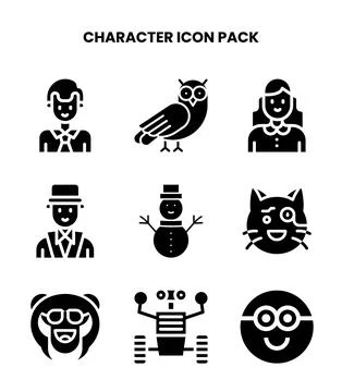 Character Glyph Graphics Icons Pack Stock Illustration