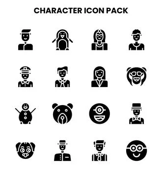 Character Glyph Graphics Icons Pack Stock Illustration
