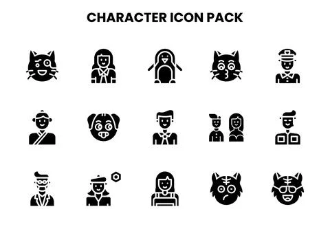 Character Glyph Icons Pack Stock Illustration