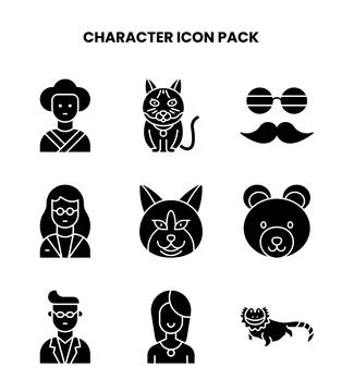 Character Glyph Set Icons Pack Stock Illustration