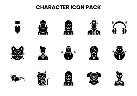 Character Glyph Vector Icons Pack Stock Illustration