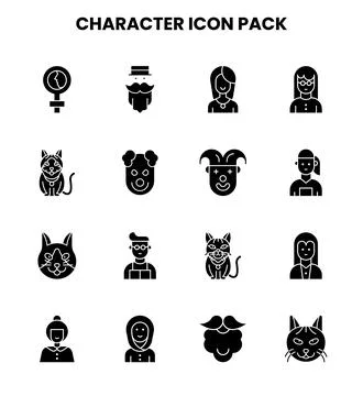 Character Glyph Vector Icons Pack Stock Illustration