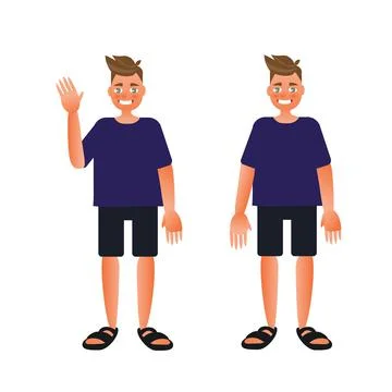 Character guy smiles and waves Stock Illustration