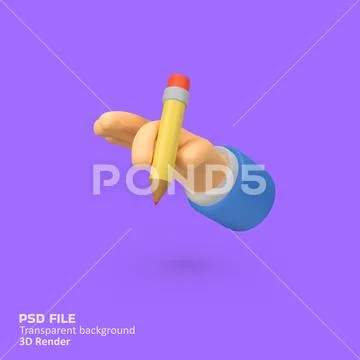 Character hand holds Pencil isolated 3d render icon illustration PSD Template