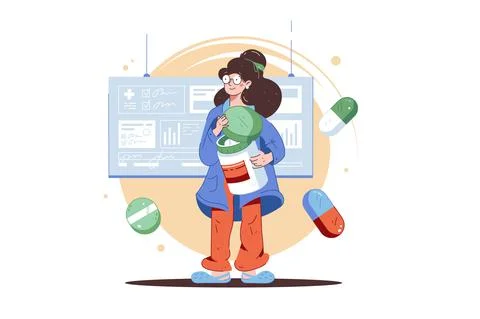 Character hold jar with pill Stock Illustration