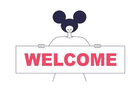 Character holds banner Welcome Stock Illustration