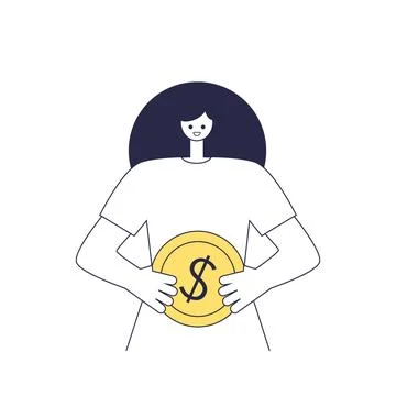 Character holds coin Stock-Illustration
