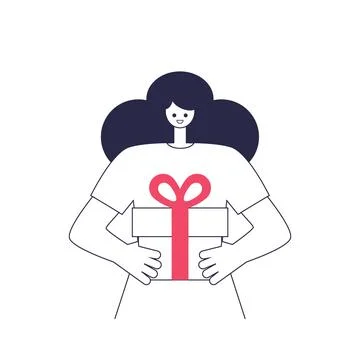 Character holds gift, present Stock Illustration