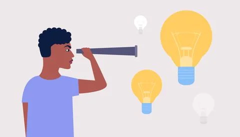 Character holds a telescope Stock Illustration