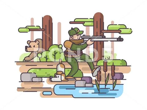 Character of hunter with gun Stock Illustration