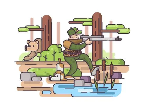 Character of hunter with gun Stock Illustration