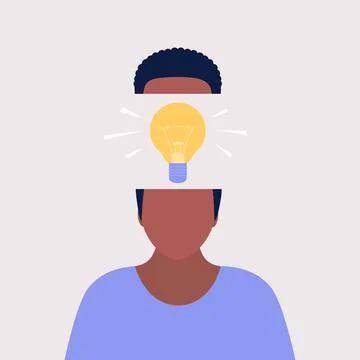 Character with idea light bulb head concept Stock Illustration