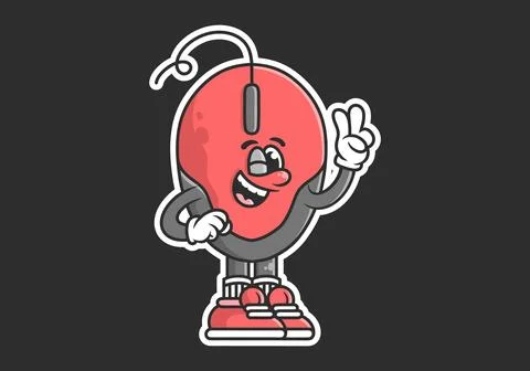 Character illustration of a computer mouse with hands forming a symbol of p.. Illustrazione stock
