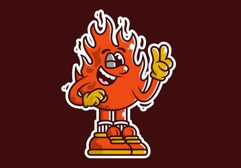 Character illustration of a fire flame with hands forming a symbol of peace.. Stock Illustration