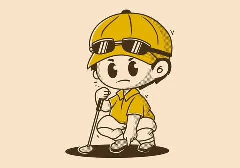 Character illustration of a guy holding a golf stick Stock Illustration