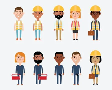 Character Illustrations Depicting Construction Occupations Ilustración de archivo