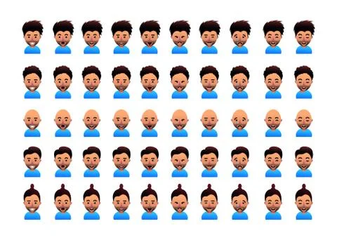 Character illustrations pack with facial expression and different hair bread  Stock Illustration