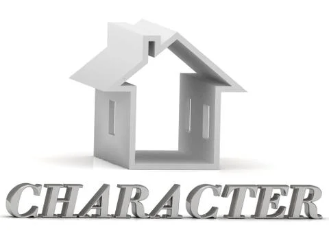 CHARACTER- inscription of silver letters and white house on white background Stock Illustration