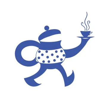 Character a kettle with  cup of hot tea. Stock Illustration